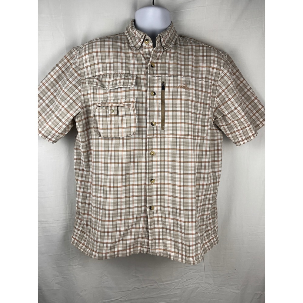 Natural Gear Fishing Shirt Mens Medium Tan Orange Plaid SS NG-TS-1750YD